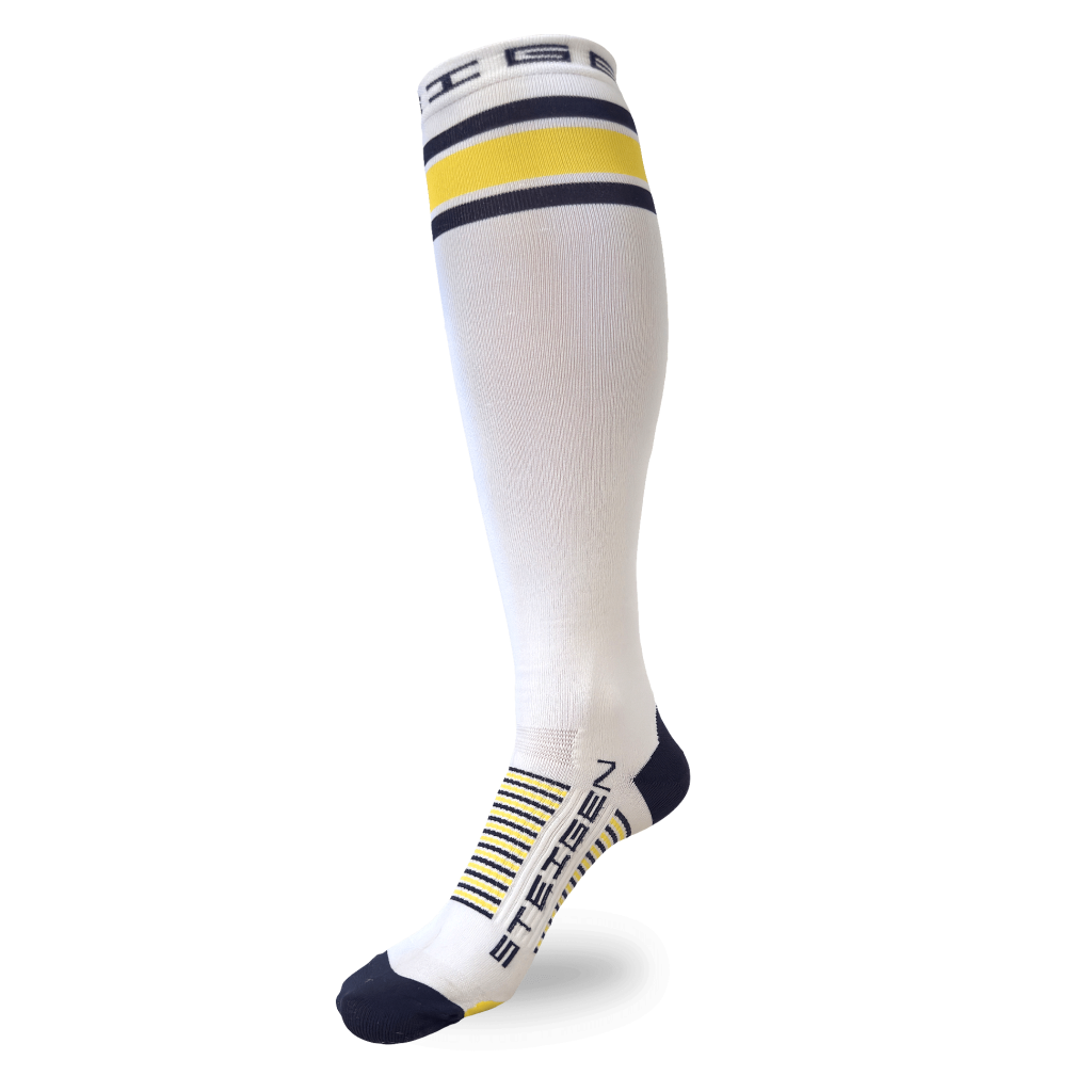 White – Yellow Stripe Running Socks Full Length