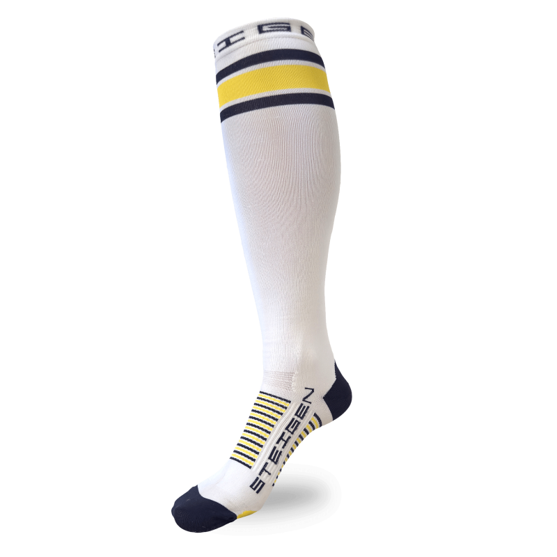 White – Yellow Stripe Running Socks Full Length